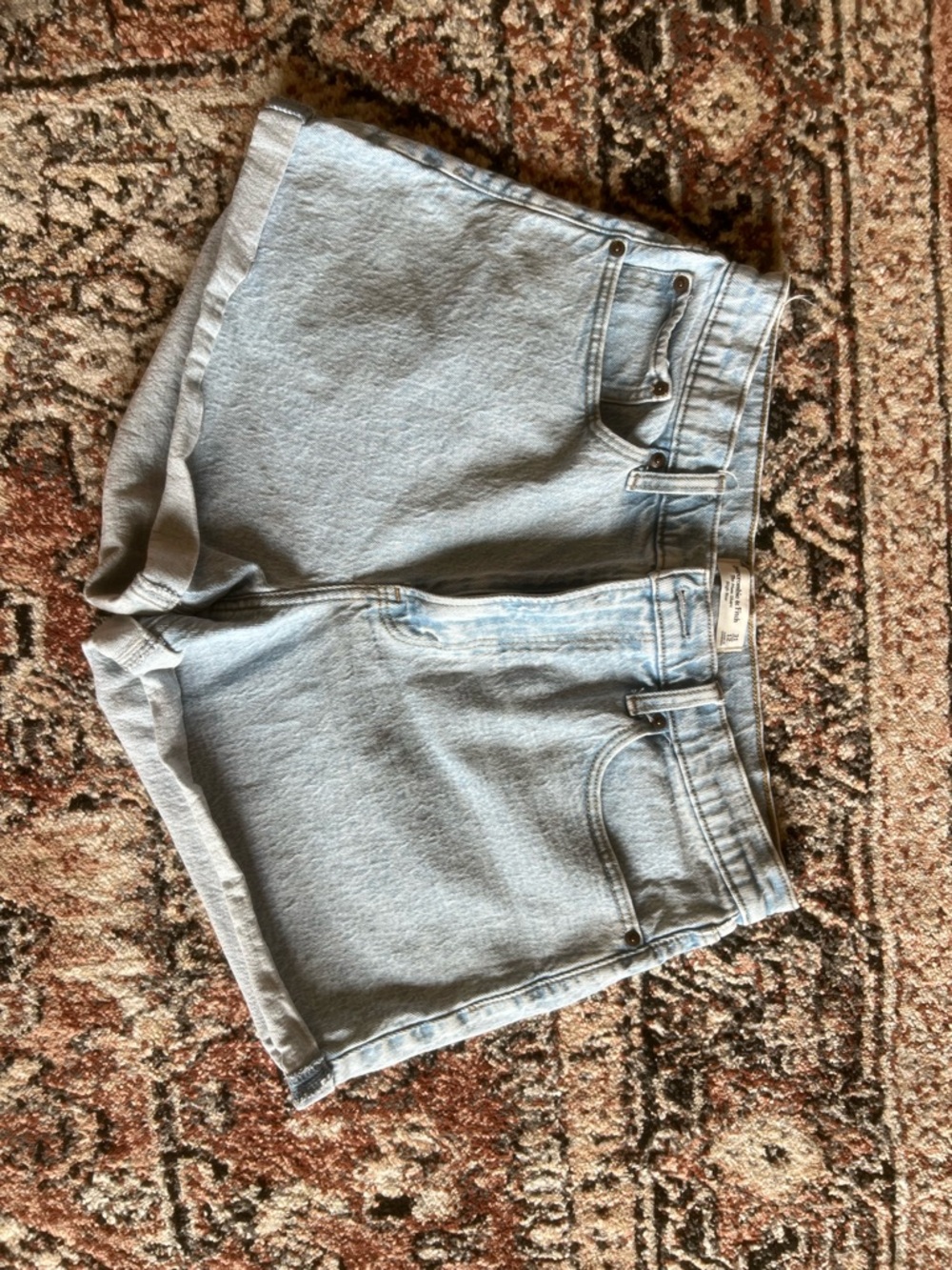 Abercrombie & Fitch Light Blue Denim The Mom Short High Rise Curve Love